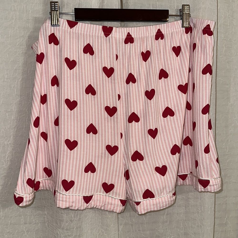 anko 16-18 Pink White Red Romantic Striped Pajama Set Short Sleeve Top & Shorts - Picture 10 of 13